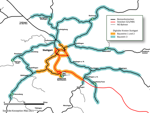 Eine Grafik der Bahn zeigt die Ausbaustufen vom digitalen Knoten Stuttgart