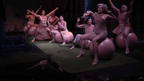 Sieben Frauen auf Gymnastikbällen