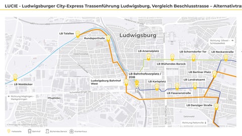 geplantes Streckennetz für die Stadtbahn LUCIE