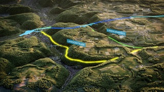 Der geplante Neubau der A8 zwischen Mühlhausen und Hohenstadt: Linien zeigen die alte und neue Streckenführung des Albaufstiegs.