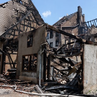 Abgebrannte Häuser in der Villinger Innenstadt. Sechs Gebäude sind dem Feuer zum Opfer gefallen.