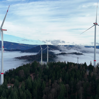 Noch stehen vier Windräder auf dem Roßkopf bei Freiburg. Zwei wurden neu gebaut, zwei sind älter und werden noch zurückgebaut.