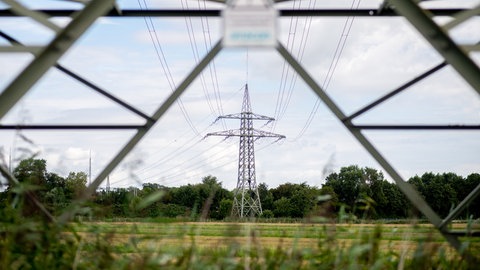 Eine Hochspannungsleitung führt über ein Feld.