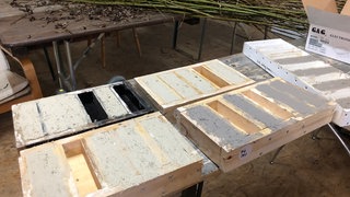 Mörtelmischungen werden in Quader gepresst, getrocknet und später im Labor analysiert