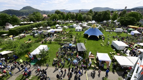 Eine Aufnahme des Messegeländes der GardenLife in Reutlingen von oben. 