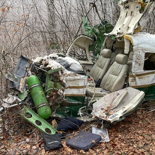 Das Wrack eines Sportflugzeugs liegt in einem Waldgebiet bei Geisingen im Kreis Tuttlingen