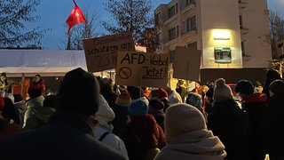 Zu sehen ist eine Gruppe, die gegen die AfD demonstriert. Das Bild stammt von einer Kundgebung im Februar in Hechingen.