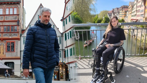 Tübingens OB Boris Palmer und Cary Hailfinger, eine Sportlerin im Rollstuhl, in einer Bildmontage.