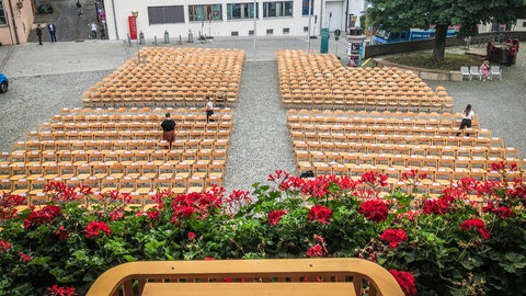 Blick auf den Weinhof in Ulm, wo am Vormittag die Schwörrede stattfinden wird.