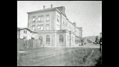 Der alte Ulmer Hauptbahnhof von 1850, historische Aufnahme
