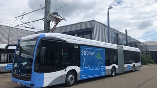 Ein blauer E-Bus der Stadtwerke UlmNeu-Ulm. Die ersten E-Busse der Stadtwerke UlmNeu-Ulm sollen demnächst im Testbetrieb im Stadtgebiet eingesetzt werden.