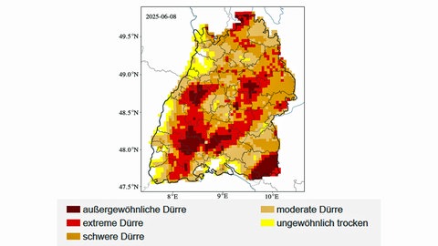 Viel beige, viel rot: Der Dürremonitor des Helmholtz-Instituts zeigt die Situation der vergangenen 30 Tage auf der Ostalb und im Kreis Heidenheim. Es gibt demnach teils "extreme Dürre" in den tieferen Bodenschichten  beider Kreise.