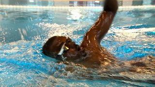 Ein Mann krault im Schwimmbad. Vor drei Jahren wäre Romeo Ayemele Djeujo fast ertrunken. Jetzt trainiert er selbst für das Rettungsschwimmabzeichen Gold.