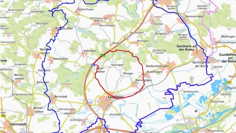 Die Karte zeigt das Ausmaß der eingerichteten Schutzzonen. Einen Kreis mit drei Kilometer Radius und einen Kreis mit zehn Kilometer Radius rund um den betroffenen Geflügelbetrieb in Öllingen. In den Zonen gilt eine Stallpflicht für Geflügel. 