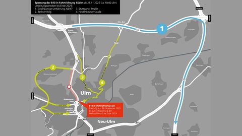Die Umleitungen der B10 in Fahrtrichtung Süden ab dem 28.11.2025.