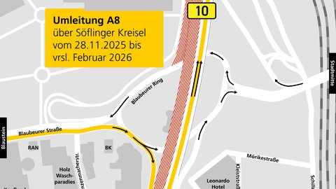 "Cartoffel" ist der Name für die bauzeitliche Verkehrsführung während der Sperrung der B10, denn der Blaubeurer Ring sieht in dieser Zeit eher aus wie eine Kartoffel. 