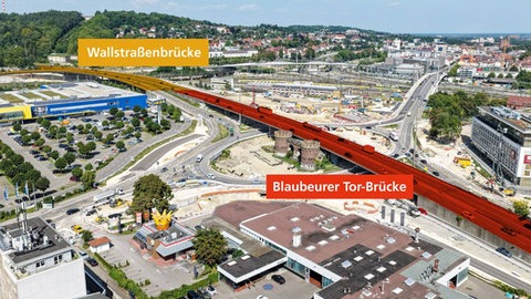 Die Wallstraßenbrücke in Ulm, über die die B10 läuft, wird abgerissen und durch eine neue Brücke ersetzt. Die Blaubeurer-Tor-Brücke wird durch einen Tunnel ersetzt.