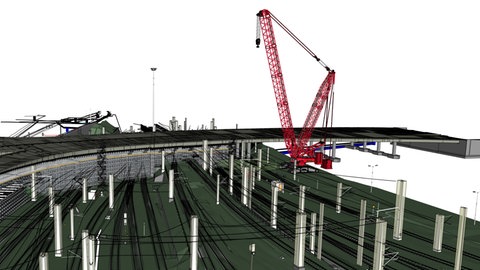Ein Modell der Wallstraßenbrücke über den Bahngleisen in Ulm. An der Seite ist ein hoher, roter Kran zu sehen. Er soll die Brückenteile abtragen. Das Traggerüst unter der Brücke und ein Kran, höher als das Ulmer Münster: Das ist der Plan für den Abbruch der Wallstraßenbrücke auf der B10 in Ulm im kommenden Jahr. 