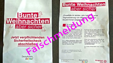 Ein Handzettel zum Weihnachtsmarktbesuch gibt betrügerischerweise vor, von der Stadt Ulm zu stammen: Solche Fake-Flyer kursieren derzeit im Stadtgebiet. Darin wird behauptet, das für den Besuch des Wintermarktes ein "verpflichtender Sicherheitscheck" nötig wäre.