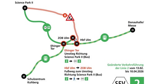 Durch die Umbauarbeiten an der B10 fährt die Straßenbahnlinie 2 ab dem Hauptbahnhof nicht mehr die gewohnte Strecke Richtung Science Park. Lotsen sollen in den ersten Tagen aufpassen, dass alle Fahrgäste wissen, wo es lang geht.
