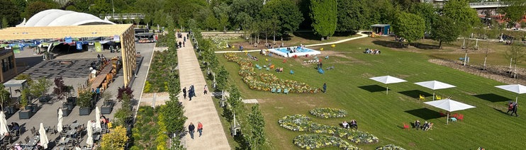 Die Landesgartenschau in Ellwangen im Mai von oben, einen Monat nach der Eröffnung. 
