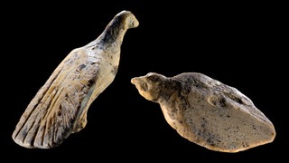 Fund des Jahres aus der Welterbehöhle Hohle Fels: Die beiden Vogelfiguren sind ungefähr so groß wie ein Daumennagel.