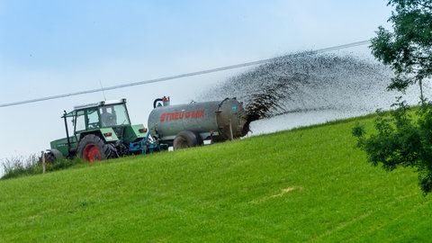 Gülle wird auf Feld aufgebracht