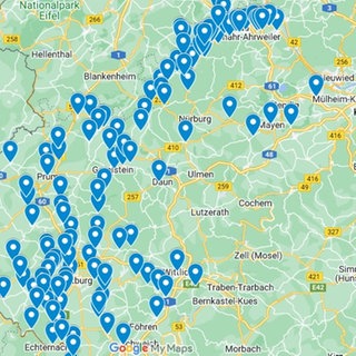 Hochwasser 2021 in RLP: Google-Karte, auf der die betroffenen Orte markiert sind