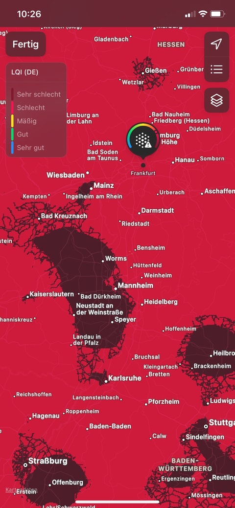 Screenshot einer Wetterapp