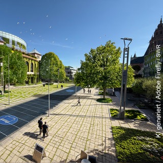 Der Gutenbergplatz in Mainz mithilfe einer KI begrünt
