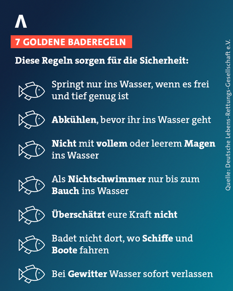 Das sind einige wichtige Baderegeln. Die DLRG klärt auf, was beim Schwimmen in Flüssen und Seen zu beachten ist.