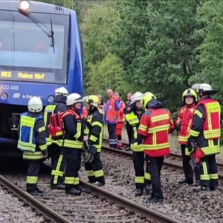 Eine Regionalbahn hält auf dem Gleis
