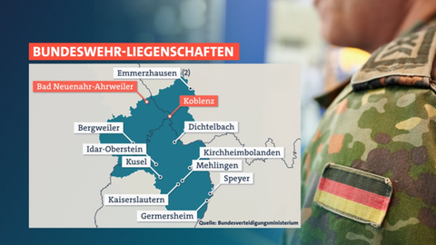 Eine Karte der betroffenen Bundeswehr-Standorte in Rheinland-Pfalz