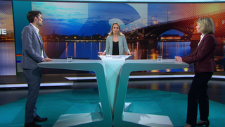Sven Teuber (SPD), Bildungsminister von Rheinland-Pfalz, und Jenny Große (CDU), Bildungsexpertin der CDU im RLP-Landtag diskutieren bei SWR Zur Sache über die Bildungspolitik in Rheinland-Pfalz.