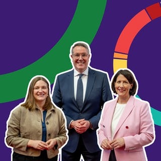 Familienministerin Katharina Binz, Ministerpräsident Alexander Schweitzer und Wirtschaftsministerin Daniela Schmitt