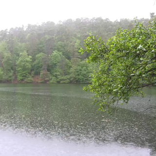 Regen über einem Teich