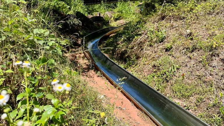 Ein Highlight des Spielplatzes in Hinterweidenthal: Eine riesige Rutsche unterhalb des Teufelstischs. 