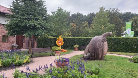 Rund 40.000 bunte Kürbisse sind für die Ausstellung in der Gartenschau in Kaiserslautern verarbeitet worden. 