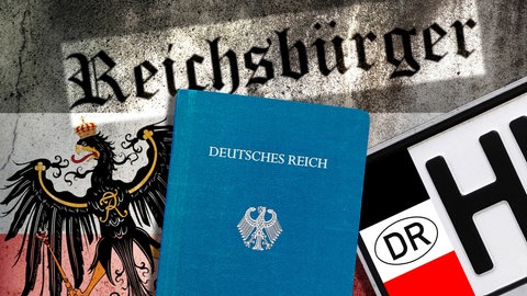 "Reichsbürger"-Pässe, Reichsadler und "Reichsbürger"-Nummernschild (Symbolfoto). Einem "Reichsbürger" aus dem Kreis Mainz-Bingen sind laut Verwaltungsgericht Mainz zu Recht Schusswaffen abgenommen worden.
