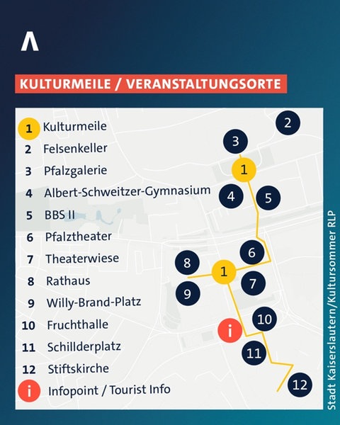 Karte mit allen Veranstaltungsorten des Kultursommers in Kaiserslautern