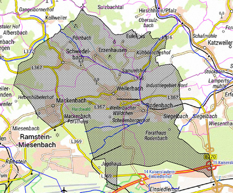 Eine Karte zeigt den Sperrbezirk, der wegen der Bienenseuche rund um Weilerbach eingerichtet wird.