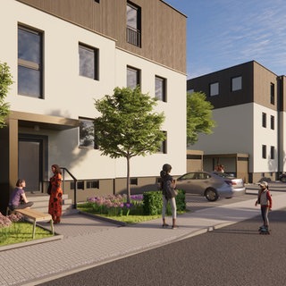 Die Visualisierung zeigt, wie die rund 250 sanierten Wohnungen des Bundes auf der Pfaffendorfer Höhe in Koblenz nach der Sanierung der Gebäude und Wohnungen aussehen sollen. 