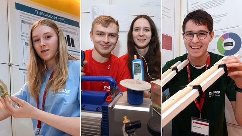 Das sind die Landessieger des Landeswettbewerbs Jugend forscht 2025 in Ludwigshafen: Lina Gradolph, Ben Hibinger, Isabel Reese und Jonas Spieler (v.l.n.r.).