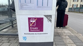 Bushaltestelle für den Schienenersatzverkehr am Bahnhof Landau: Weil Dachse einen Bahndamm untertunnelt haben, ist die Zugstrecke Landau-Winden gesperrt