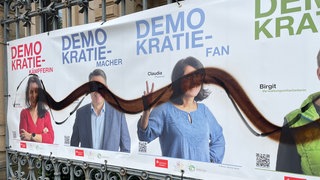 Die beschmierten Plakate von Demokratie-Aktion in Landau