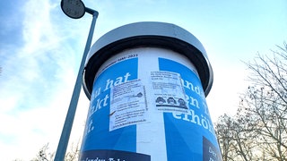 Pakate vom Plakatekleber von Landau an einer Litfaßsäule im Landauer Stadtgebiet
