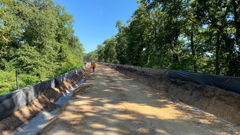 Eine plattgewälzter Weg für die neue Bahnstrecke im Kreis Bad Dürkheim
