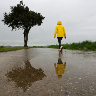 Eine Frau mit Regenjacke geht alleine auf einem Feldweg spazieren: Immer mehr junge und alte Menschen leiden unter Einsamkeit - auch in der Pfalz.