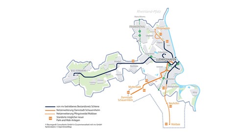 Pfalztram: Im Norden von Ludwigshafen und im Rhein-Pfalz-Kreis sind die Netzwereiterungen geplant