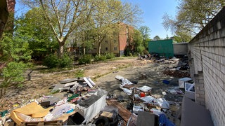 Abgelagerter Müll in der Nähe von Wohnhäusern in der Bayreuther Straße in Ludwigshafen.